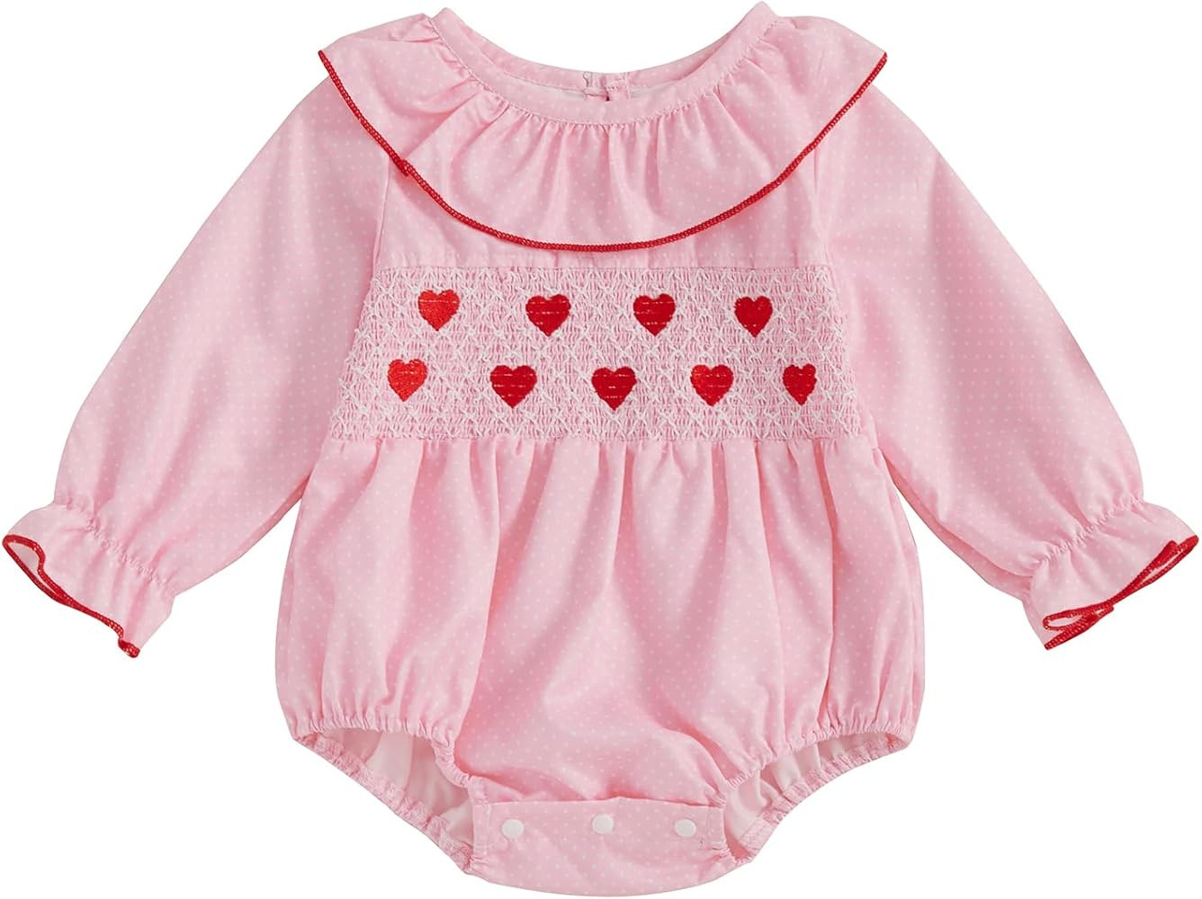 My First Valentines Baby Girl Outfit Newborn Heart Smocked Bubble Romper Bodysuit Cute Valentines... | Amazon (US)