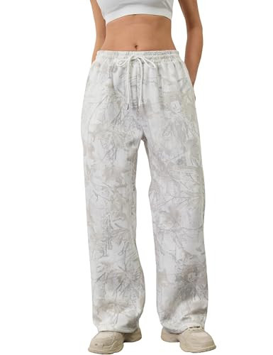 Ceputer Camo Pants for Women Drawstring Wide Leg Cargo Pants Baggy High Waisted Sweatpants Fleece Y2k Camouflage Jogger Pants | Amazon (US)