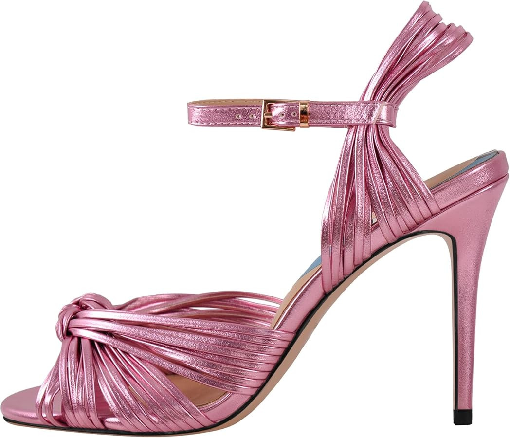 Women's Peep Toe Open-back Ankle Sandals Cute front Braid Bowknot Buckle Strap Stiletto High Heel... | Amazon (US)