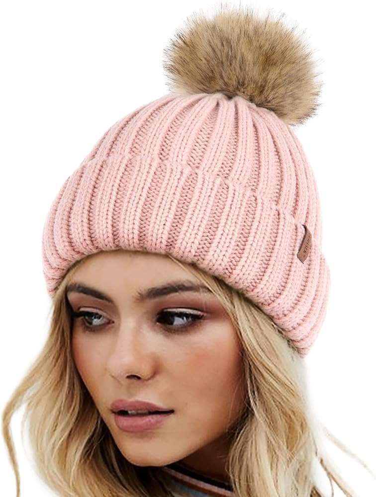 FURTALK Womens Winter Knitted Beanie Hat with Faux Fur Pom Warm Knit Skull Cap Beanie for Women | Amazon (US)