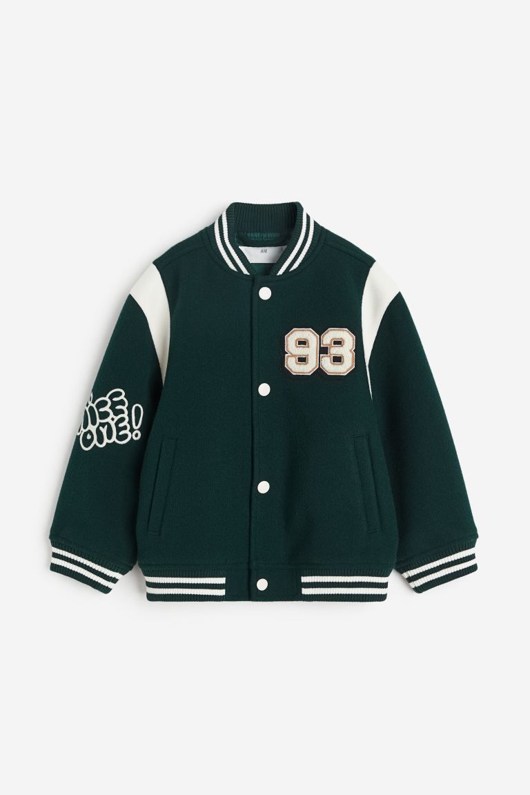 Embroidered Baseball Jacket - Dark green/93 - Kids | H&M US | H&M (US + CA)