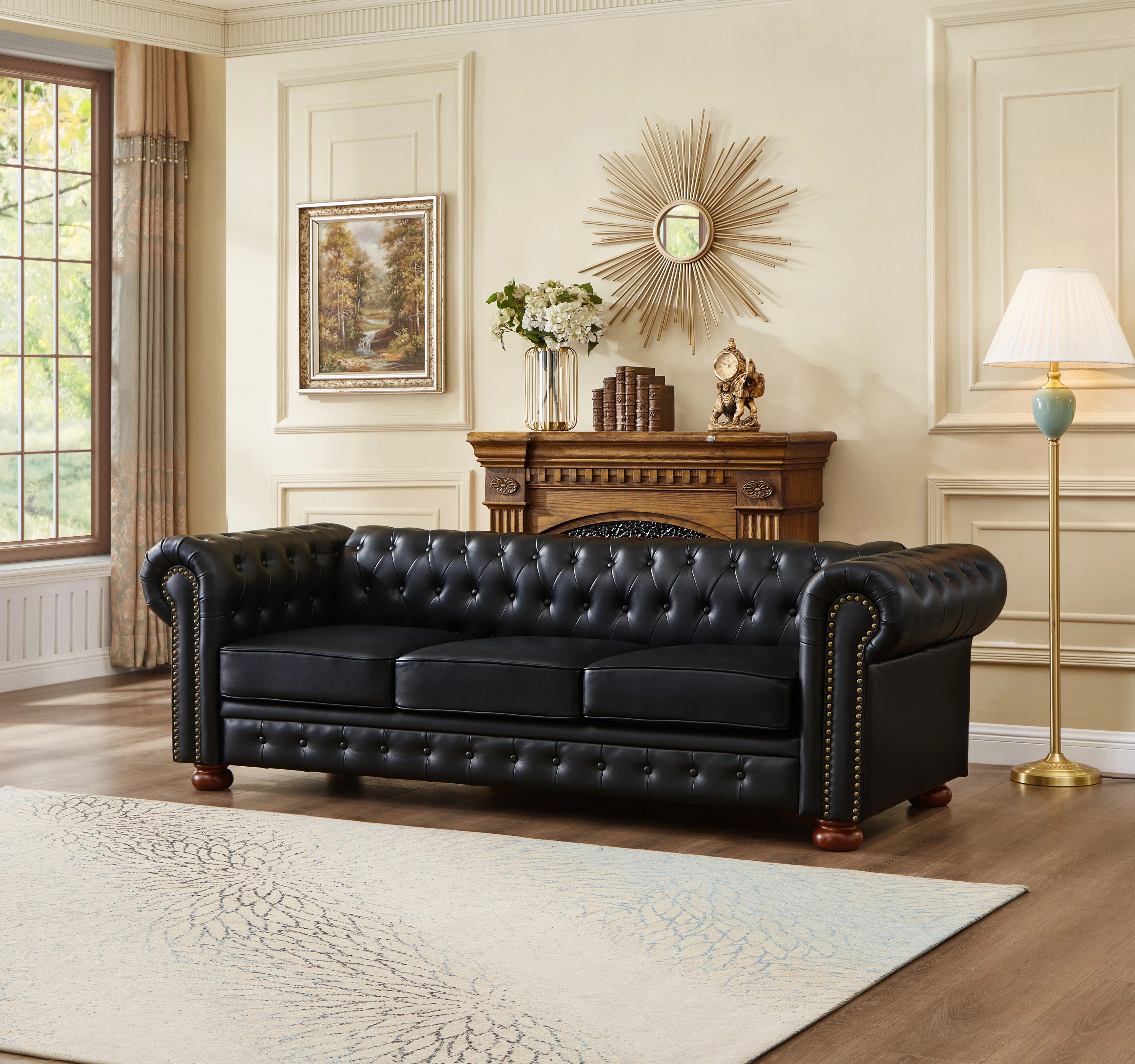 88.5" Chesterfield Sofa,faux Leather Couch Upholstered Sofa With Low Back,rolled Arm Nailhead Tri... | Wayfair North America