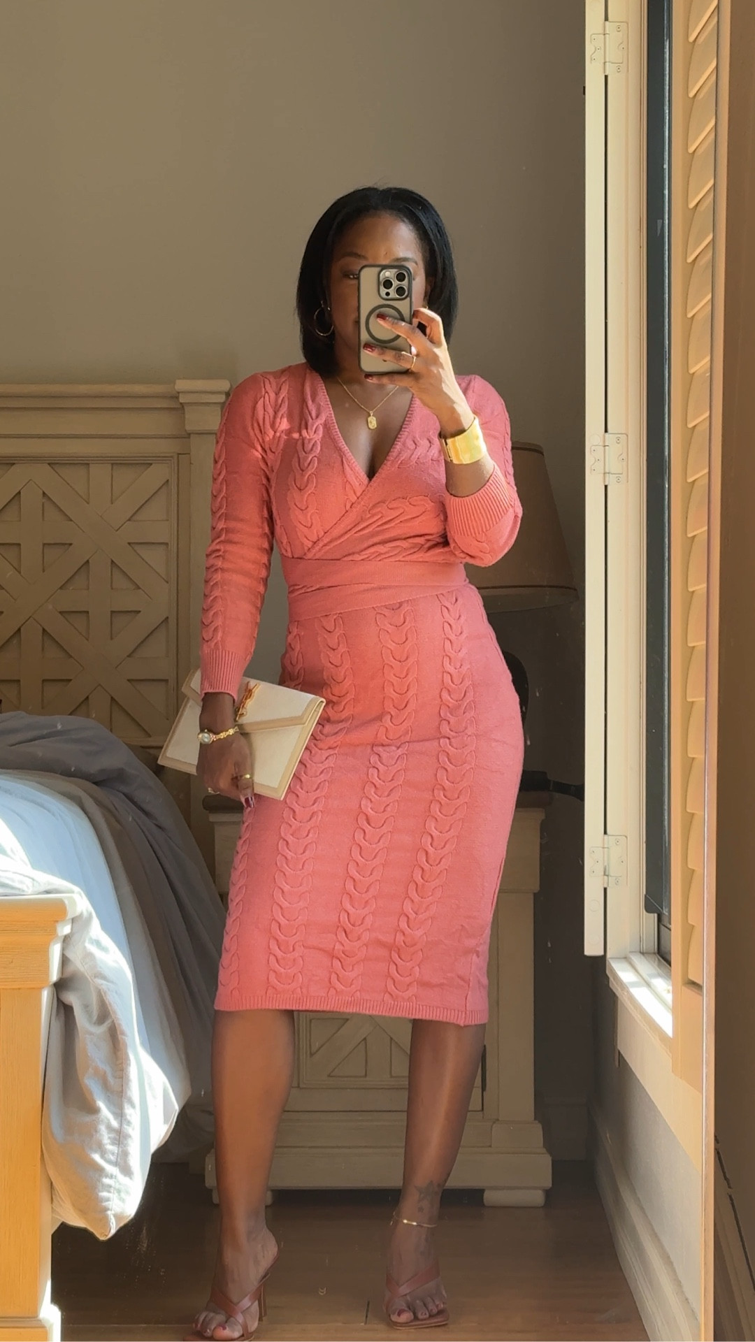 Elegant knit wrap dress outfit idea 🌸 Perfect for brunch, date night, or a spring wedding guest look. Paired with nude block heels and gold bangles for a classy, feminine vibe. #knitdress #springoutfit #LTKfashion #LTKunder50 #weddingguestdress #dateoutfit 

#LTKFindsUnder100 #LTKFindsUnder50 #LTKHoliday