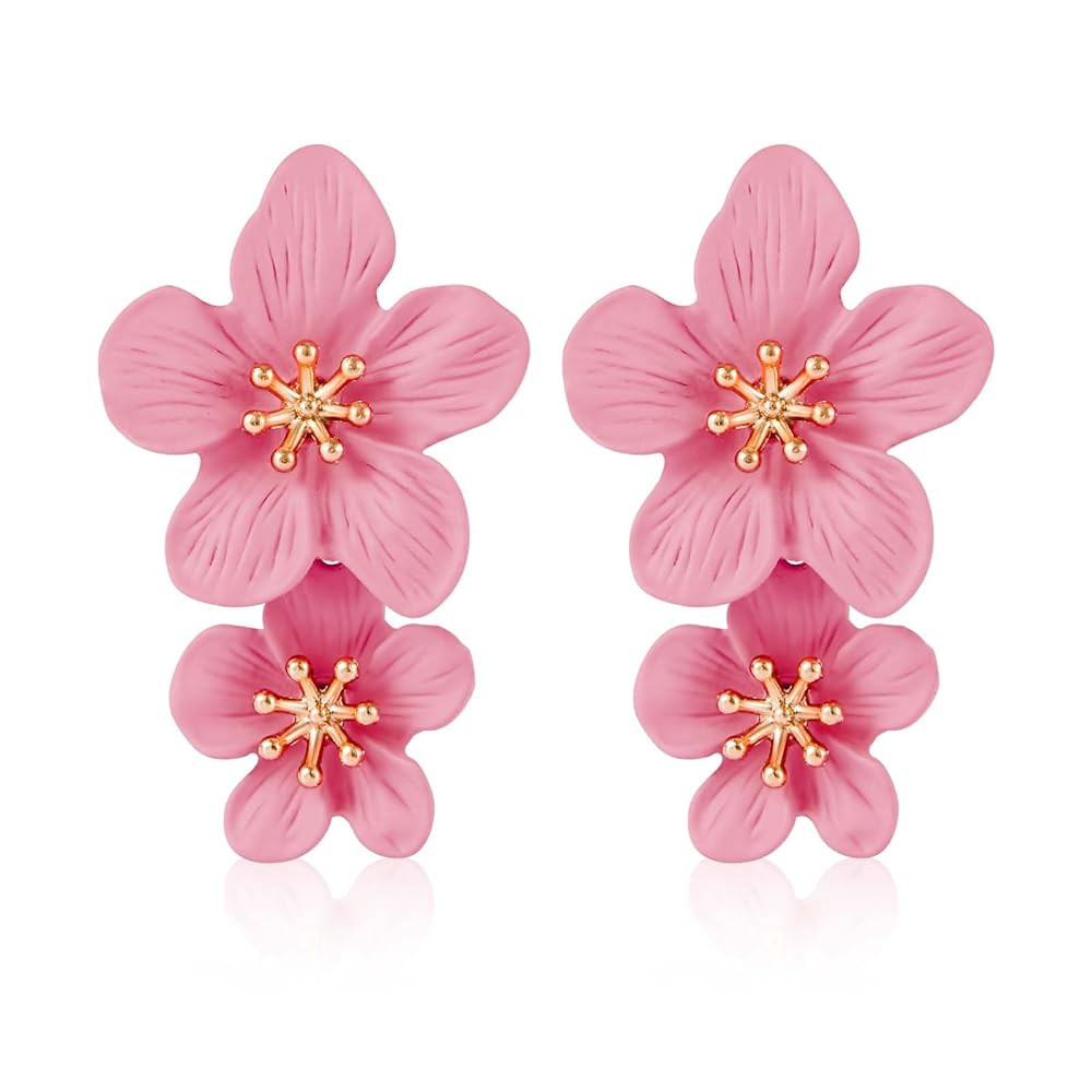 Double Flower Earrings - 3D Floral Dangle Boho Chic Wild Flower Earrings for Women & Girls - Wedd... | Amazon (US)