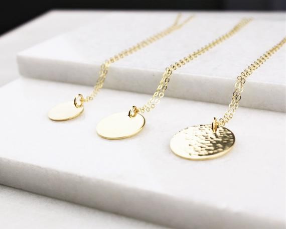 Hammered Disc Necklace, Silver, Rose or Gold Necklace, Minimalist Necklace, Charm Disc Necklace, ... | Etsy (US)