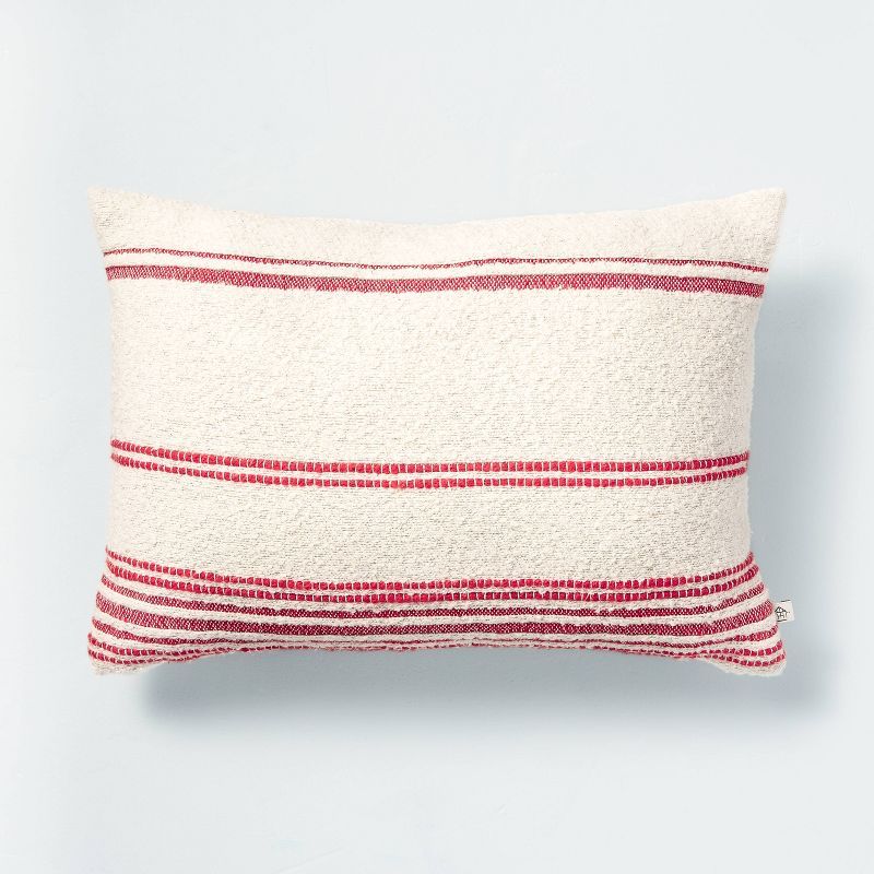 14&#34;x20&#34; Woven Stripes Lumbar Throw Pillow Natural/Red - Hearth &#38; Hand&#8482; with Mag... | Target