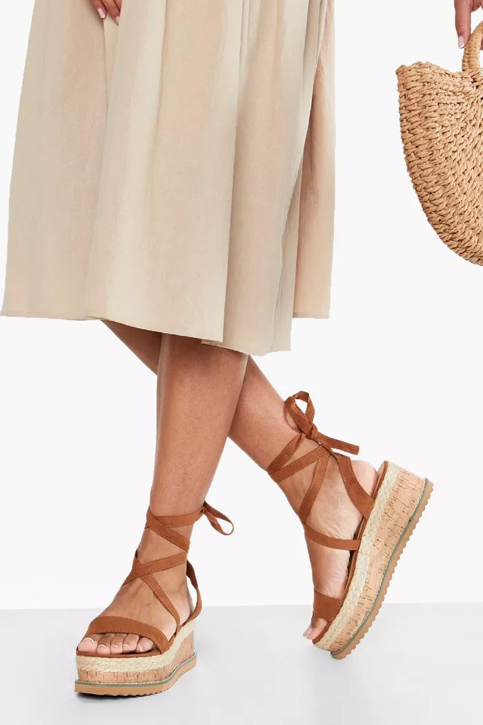 Flatform Espadrille Lace Up Sandals | Boohoo.com (US & CA)