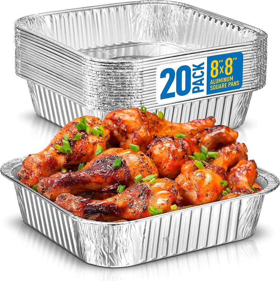 8x8 Disposable Aluminum Pans - 20 Pack Foil Pans For Cooking, Baking Cakes, Roasting & Homemade B... | Amazon (US)