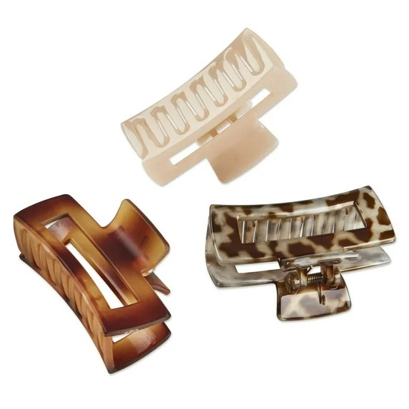 Scunci Open Cut Rectangular Claw Clip, Multicolor, 3 Count | Walmart (US)