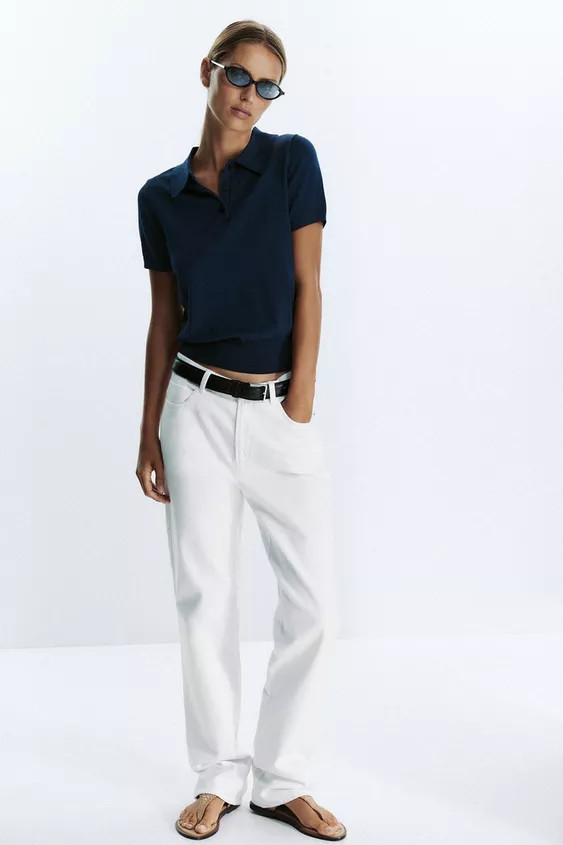 SHORT SLEEVE KNIT POLO TOP | Zara UK
