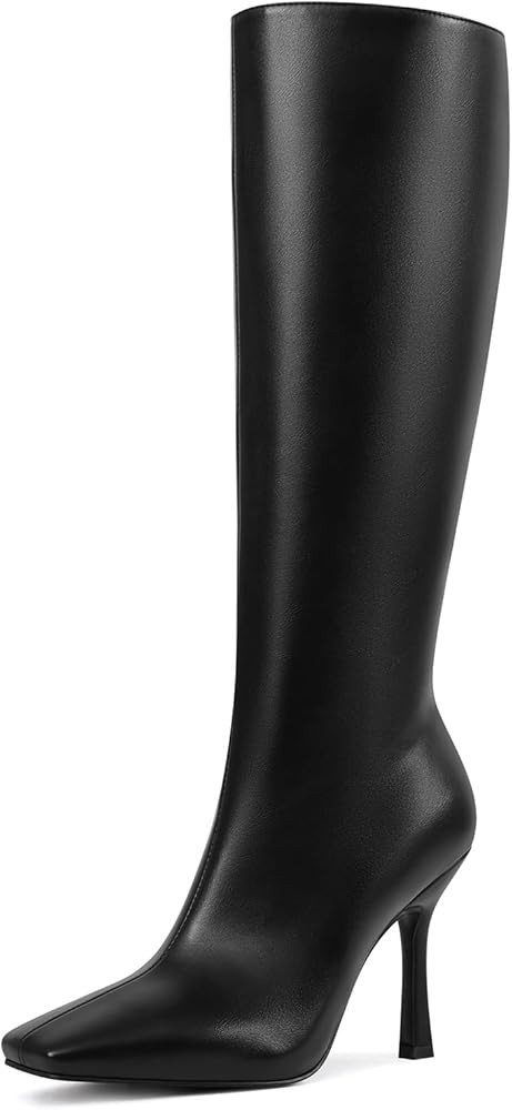 USIMAD Stiletto High Heel Knee High Boots for Women with Square Toe Side Zipper Fashion Tall Long... | Amazon (US)