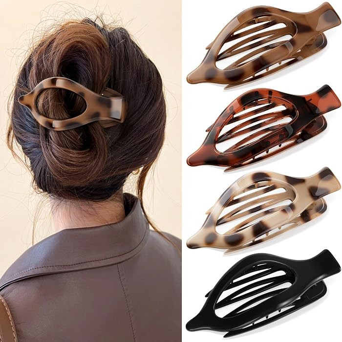 4 PCS Large Flat Hair Clips for Women Girls, French Concord Lay Down Claw Clips for Thick Thin Ha... | Amazon (US)