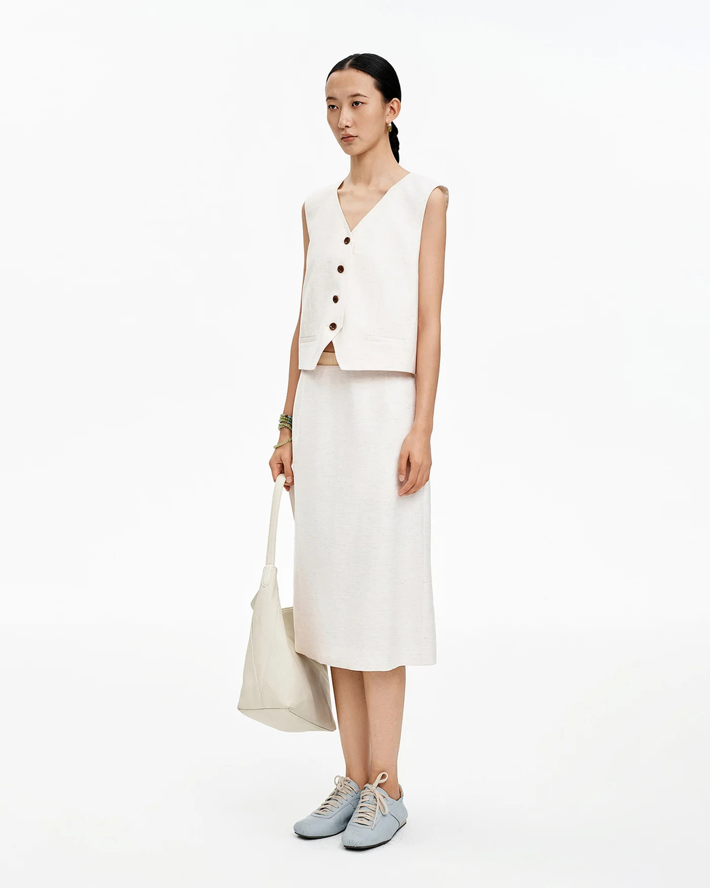 Linen-Blend Classic V-Neck Vest | SELFWHO