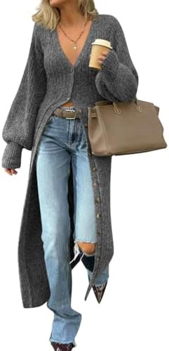 Saodimallsu Womens Long Cardigans V Neck Button Down Chunky Knit Dusters Sweater Coat Fall Trendy... | Amazon (US)