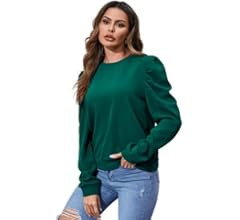 Romwe Women's Casual Puff Long Sleeve Crewneck Solid Sweatshirt Pullover | Amazon (US)
