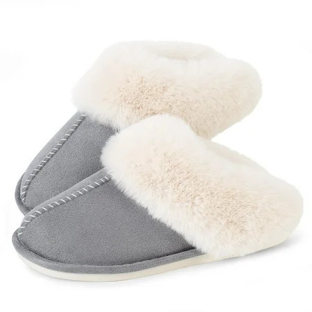 WALL QMER Womens Slippers Cozy Warm Winter Slip On House Shoes Fluffy Soft Memory Foam Comfy Faux Fur Plush Anti-Skid Indoor/Outdoor | Walmart (US)