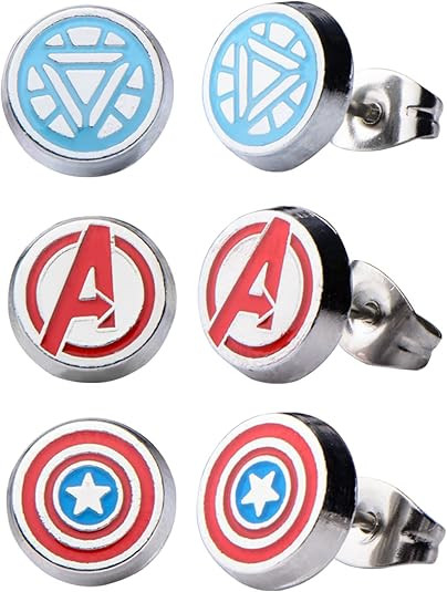 Officially Licensed Marvel Comics Stainless Steel Women's Avenger Logo Pack Round Stud Hypoallerg... | Amazon (US)