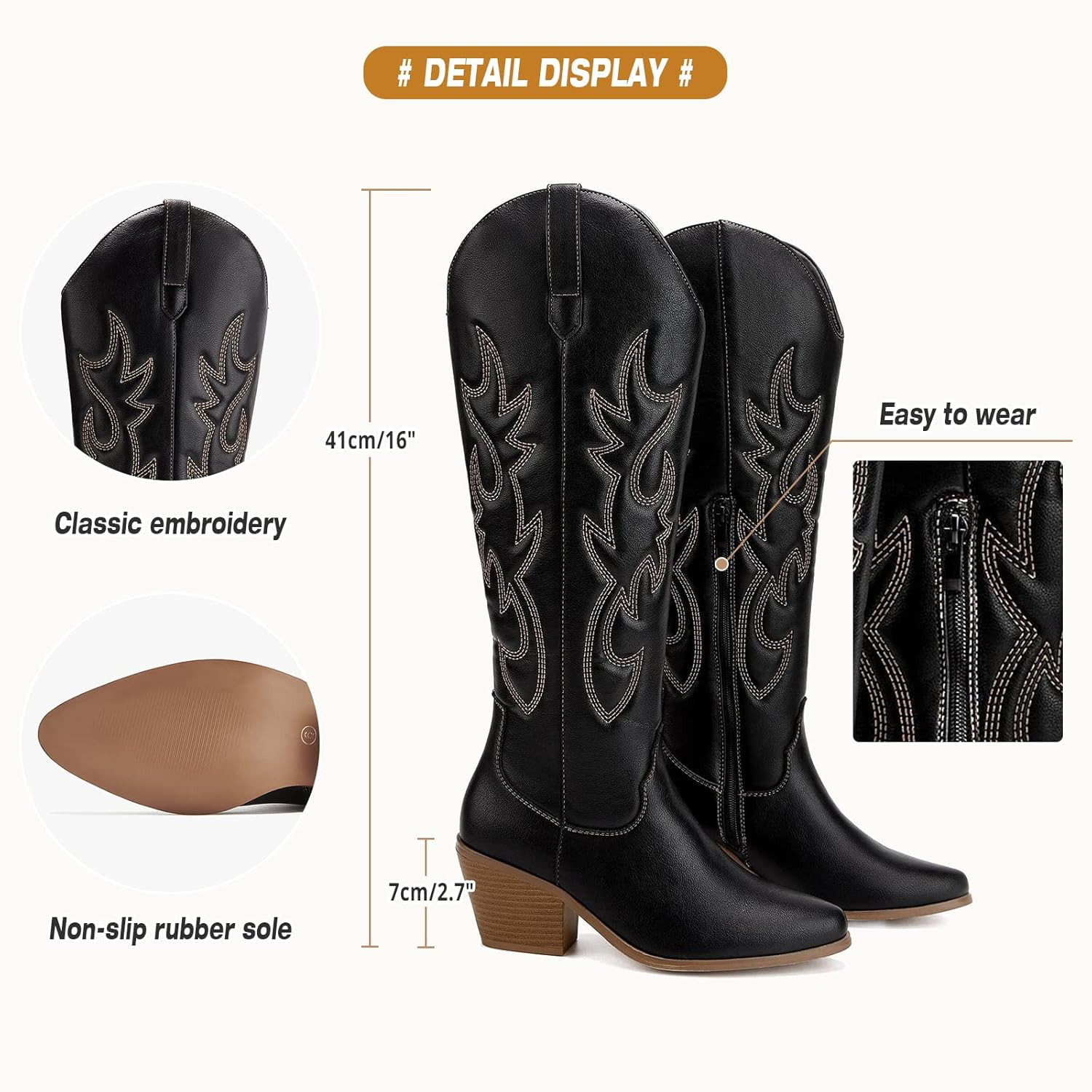 TINSTREE Women's Embroidered Cowboy Boots Western Cowgirl Booties Ladies Point Toe Knee High Boot... | Amazon (US)
