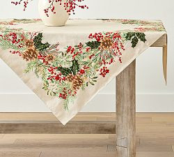 Holly Berry Cotton/Linen Table Throw | Pottery Barn (US)