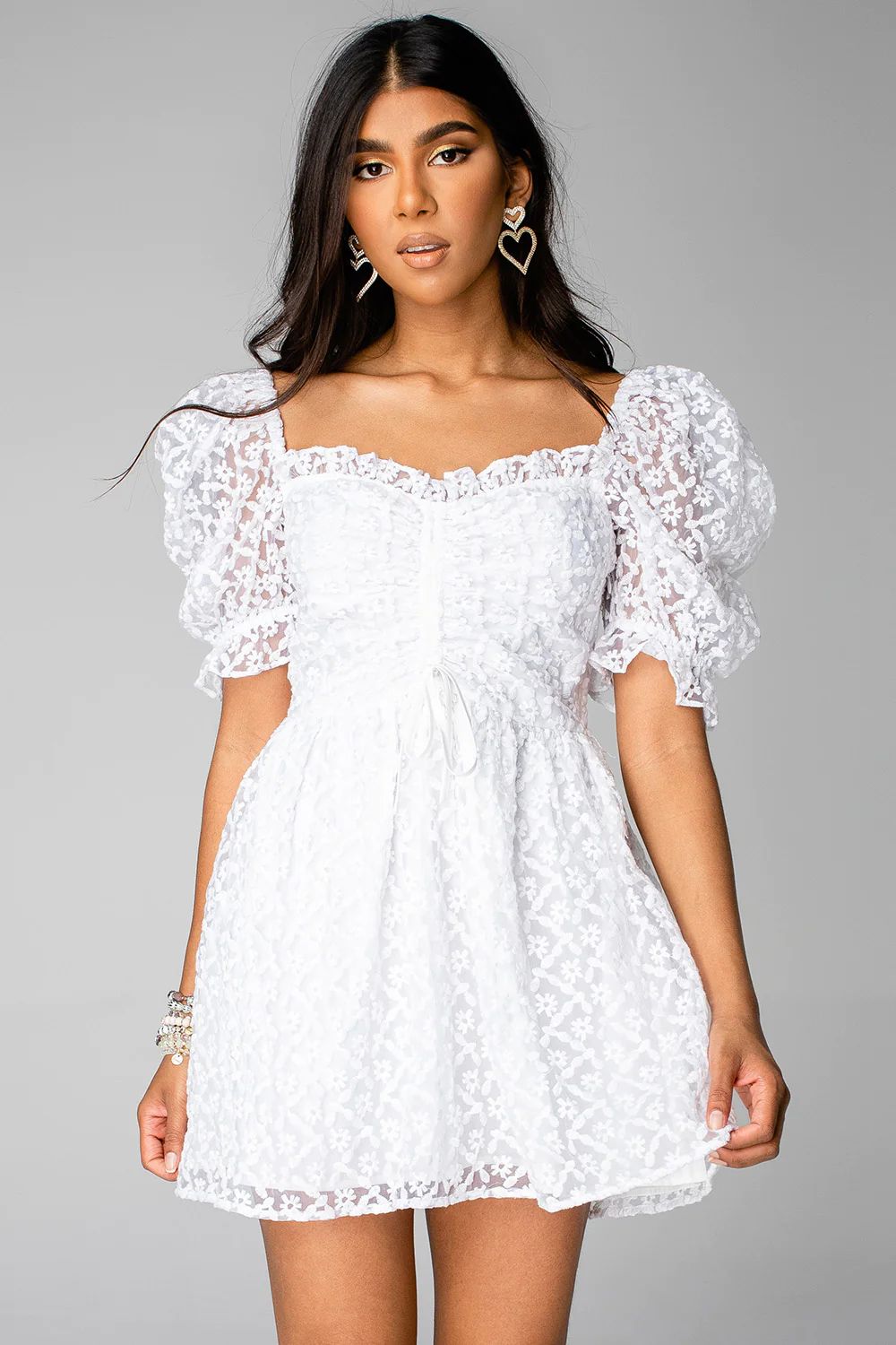 Colby Puff Sleeve Mini Dress - White | BuddyLove
