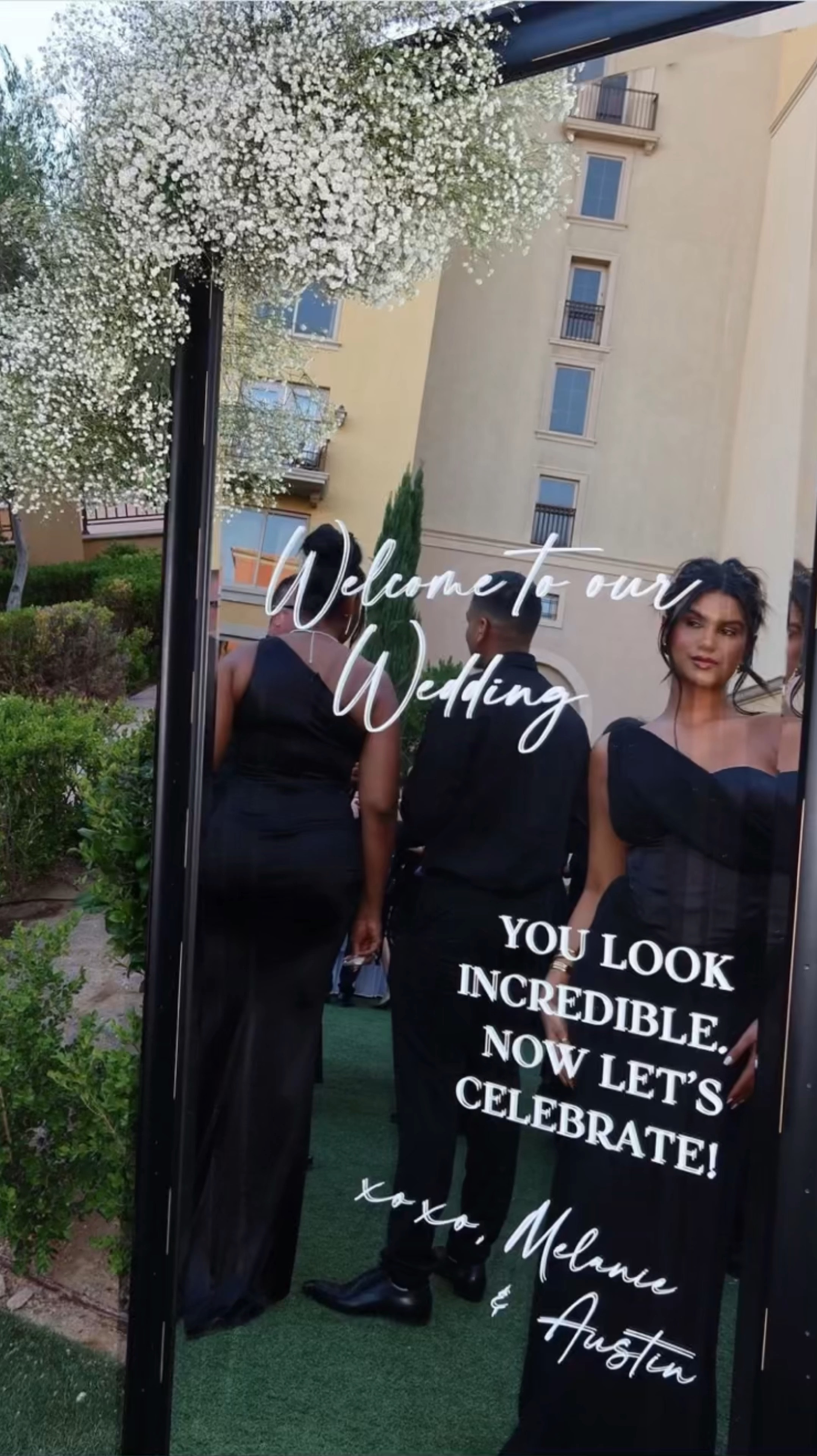 We got the 20”W x 32”T wedding welcome decal, and it was perfect for our mirror! So fun for our guests! My suggestion would be to only use a few of the garland pieces and use zip ties for the rest! 

#LTKWedding #LTKVideo