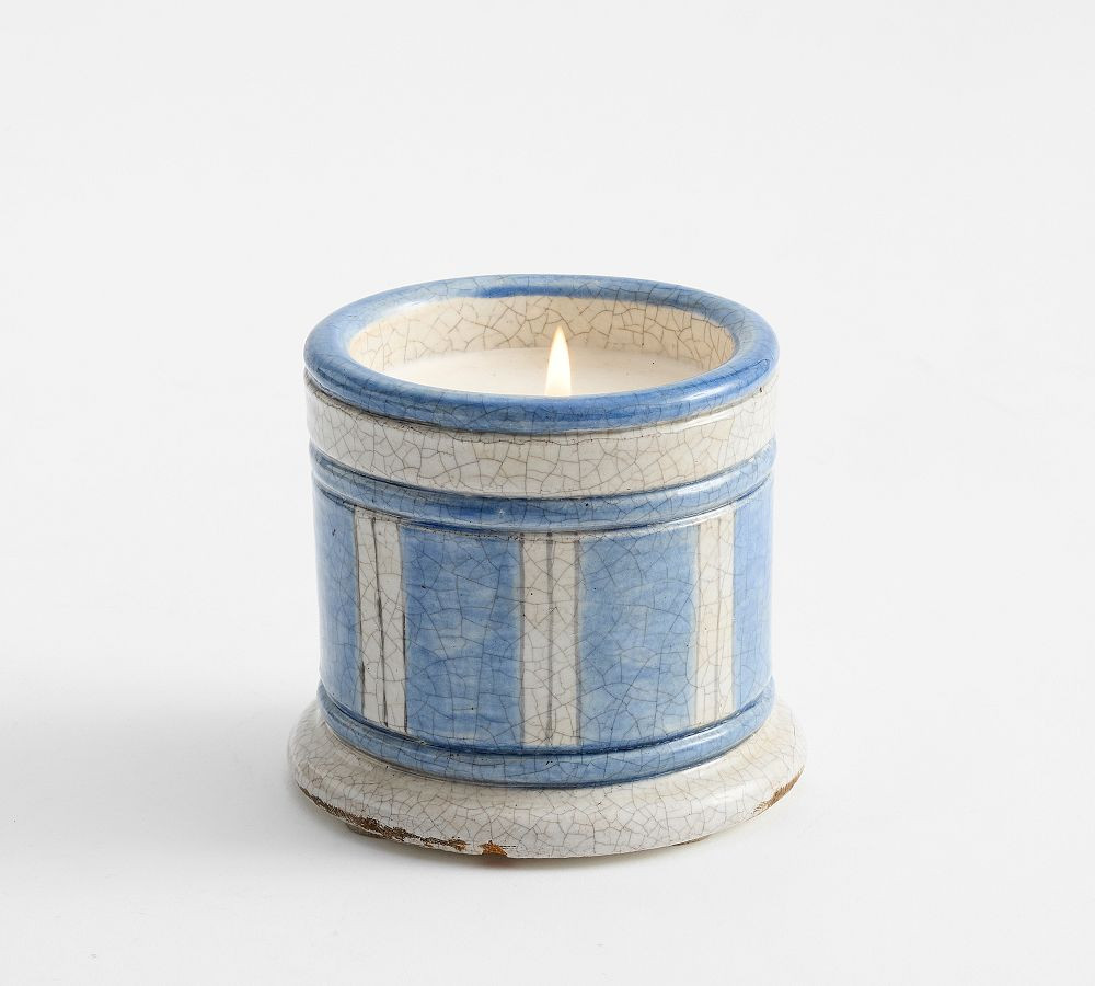 Hand Painted Stripe Ceramic Candle - Navy Beach | Pottery Barn (US)