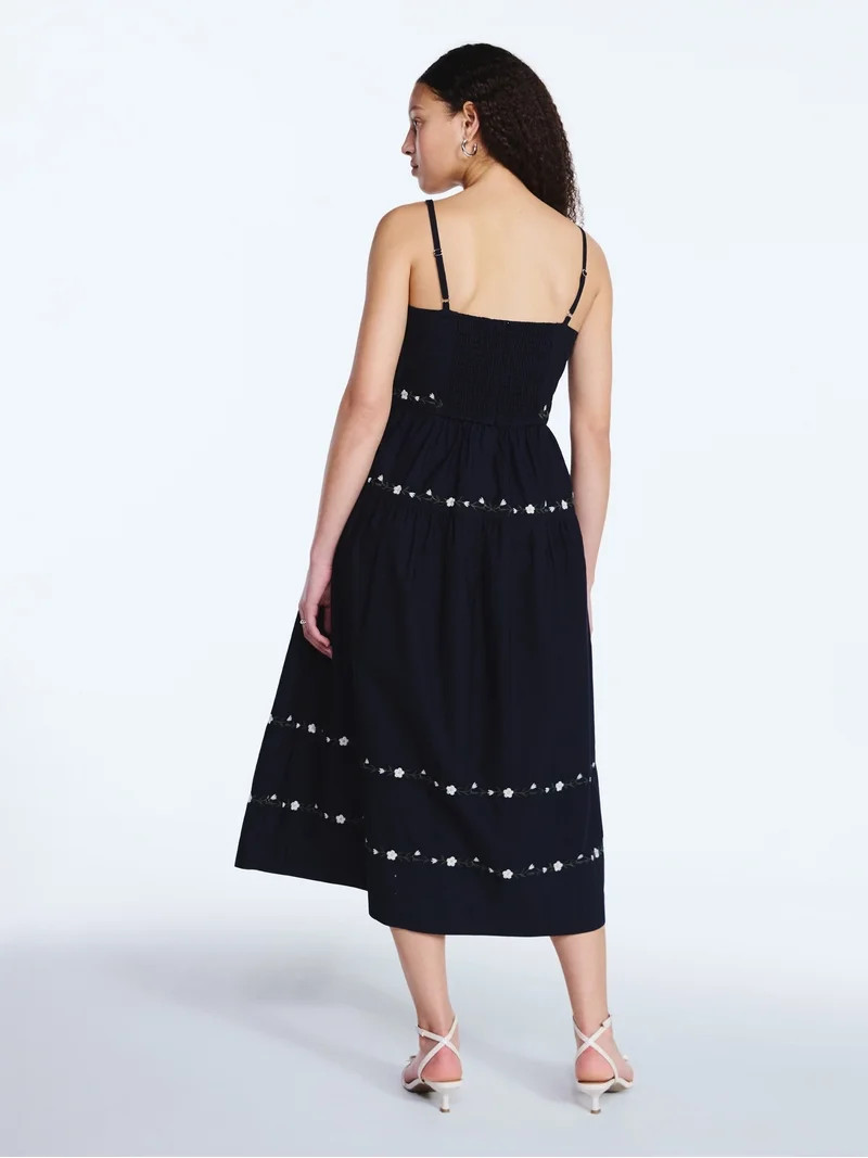 Free Assembly Women's and Women's Plus Embroidered Cotton Midi Dress, Sizes XS-4X | Walmart (US)