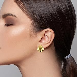 Chunky Gold Shell Earrings-14K Gold Plated Stud Earrings Seashell Earrings Drop Beachy Earrings S... | Amazon (US)