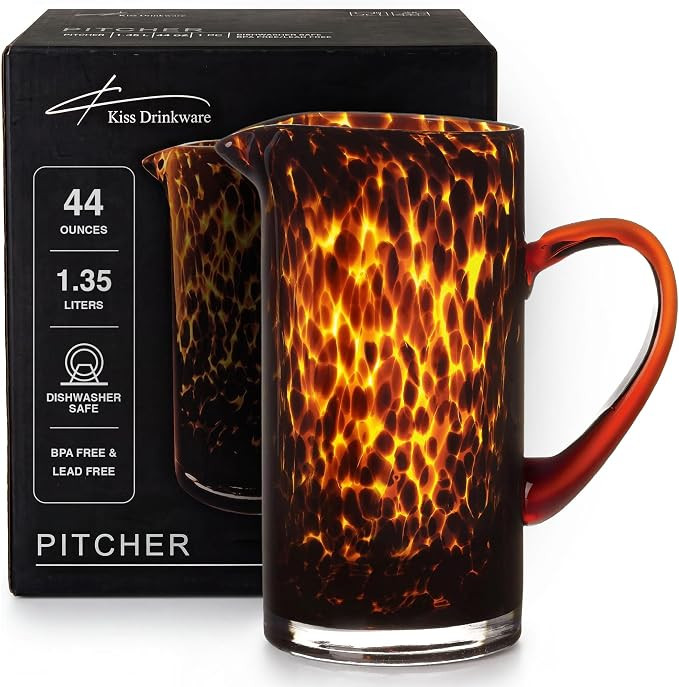 Tortoise Shell Pitcher Set of 1 – 44 oz Glass Pitcher – Durable, Lead-Free, Dishwasher Safe ... | Amazon (US)