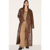 Chocolate Brown Oversized Faux Leather Maxi Trench | PrettyLittleThing UK