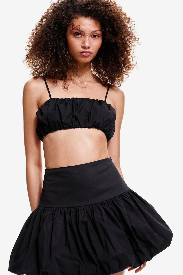 Bubble-hem Poplin Mini Skirt - High waist - Mini - Black - Ladies | H&M US | H&M (US + CA)