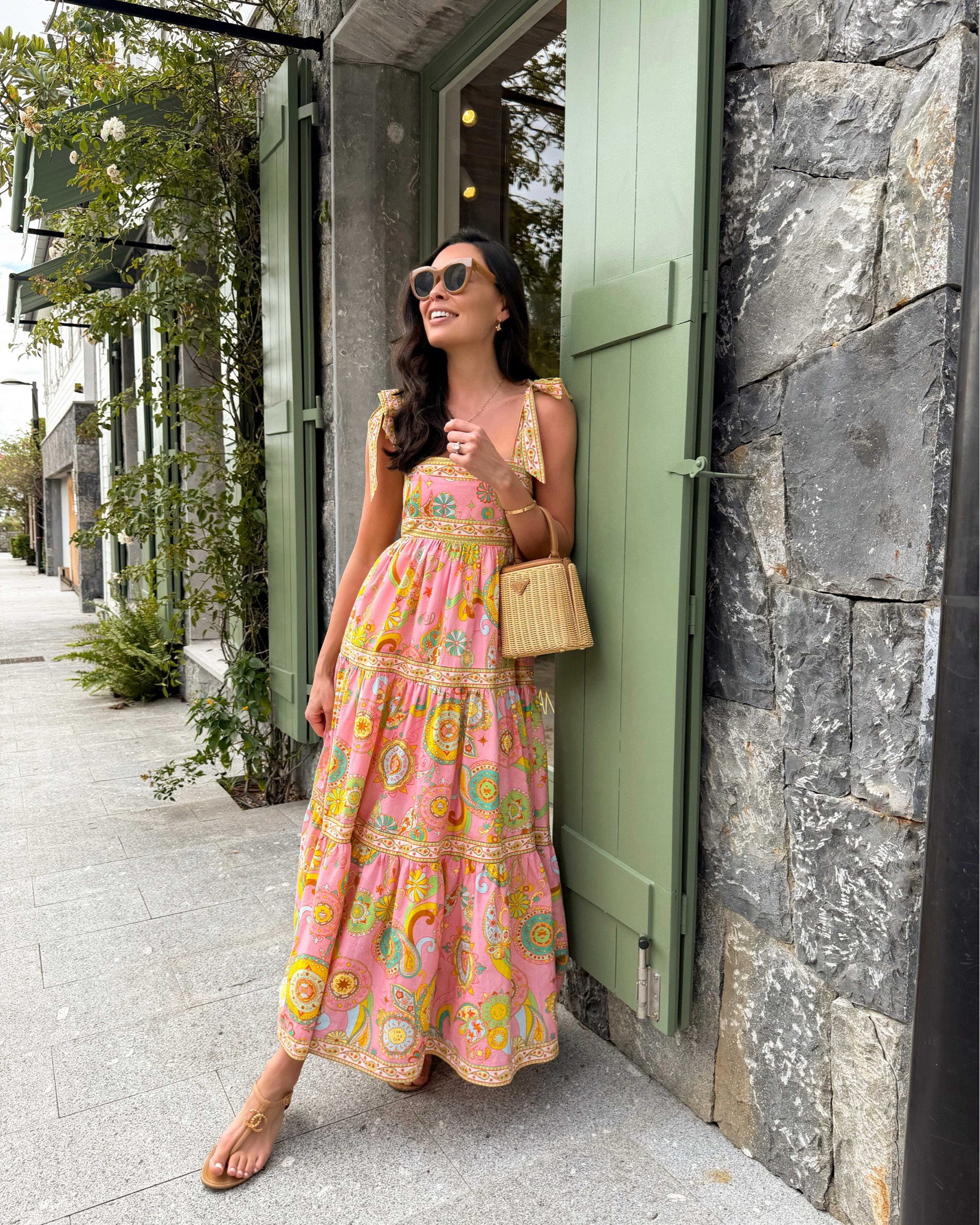 Pink geometric print dress, vacation outfit, spring style, Everyone Loves The Weekend dress, Prada wicker bag. 

#LTKdayinmylife #LTKSeasonal #LTKootd