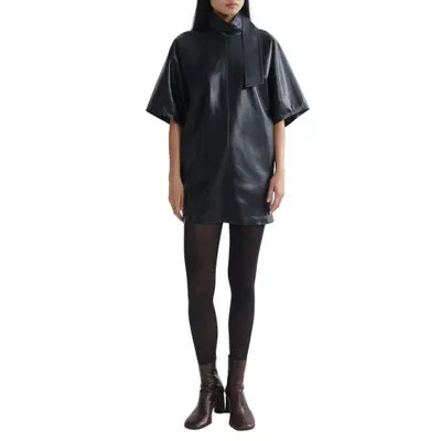 AGOLDE Kembra Recycled Leather Blend Shift Minidress in Detox Black at Nordstrom, Size Large | Nordstrom