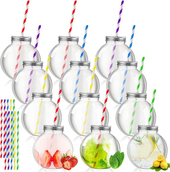 Yaomiao 12 Pcs 10 oz Mini Plastic Fish Bowl Ornament Cups for Drinks Clear Spherical Potion Bottl... | Amazon (US)