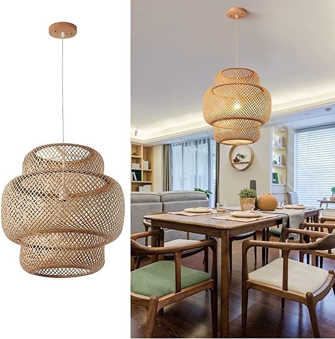 DANGGEOI Hand-Woven Bamboo Pendant Light, Rattan Handwoven Pendant Lamp, Natural Chandeliers Dome... | Amazon (US)