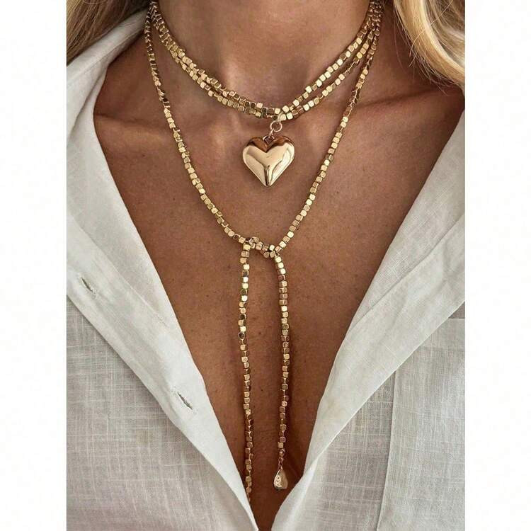 1pc Minimalist Chic Sun Pendant Long Necklace, Sweet Style Square CCB Seed Bead Choker Necklace Accessory, Suitable For Women's Daily Commute, Beach Vacation, Dating, Shopping, Party, Best Valentine's Day/Anniversary Gift (CCB Resin Non-Metal Material, Purchase Carefully) | SHEIN