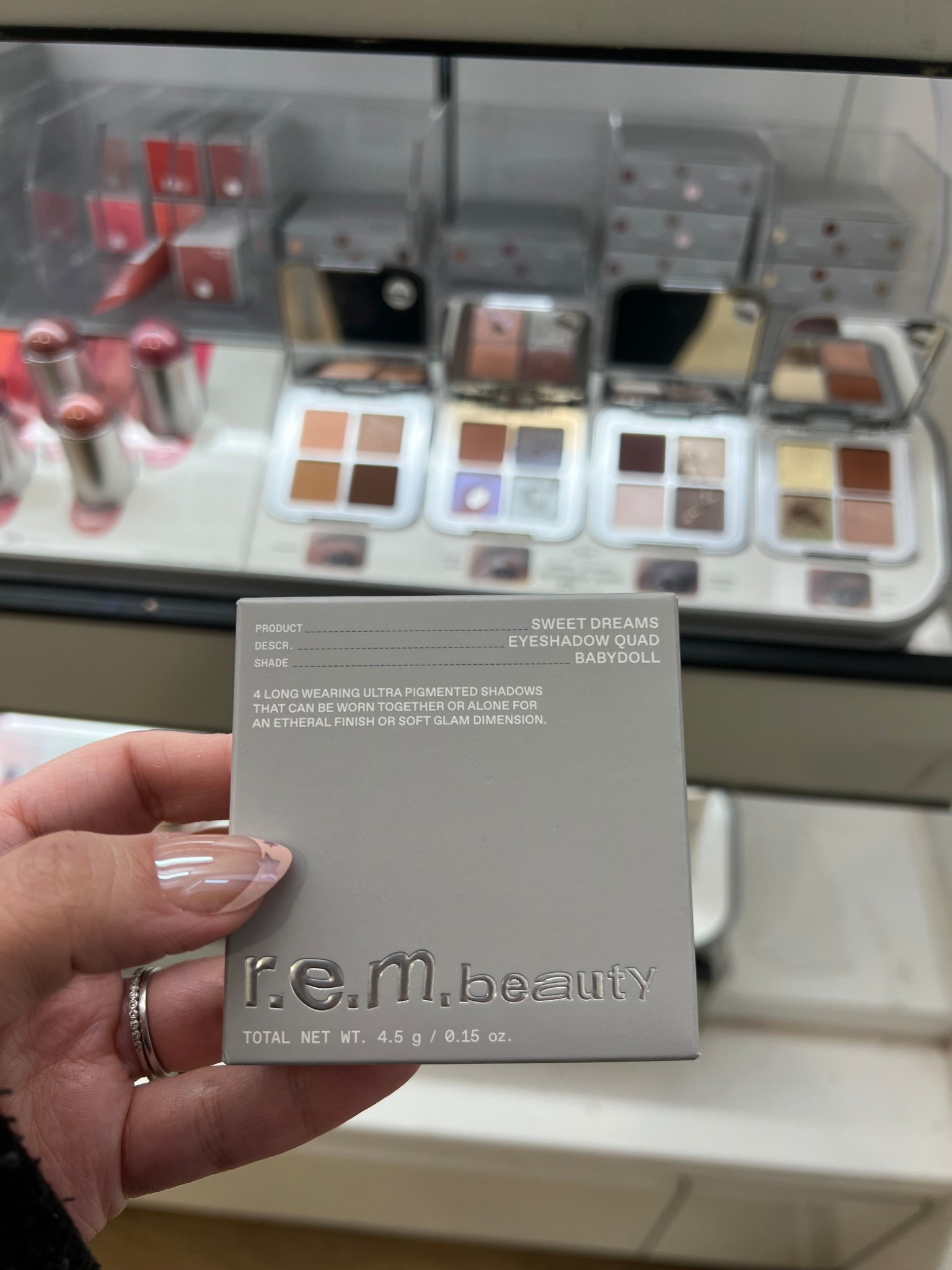 r.e.m. beauty
Sweet Dreams Eyeshadow Quad

All the shadows were so shimmery

#LTKFestival #LTKgrwm #LTKBeauty