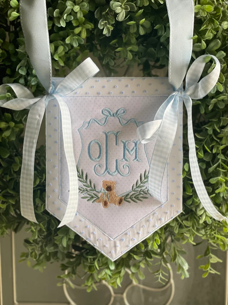 Custom Baby Banner, Welcome Baby Pennant, Monogram Hospital Door Sign, Embroidered Sign With Ribb... | Etsy (US)