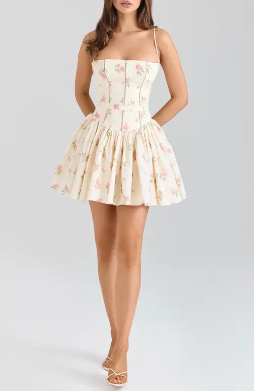 HOUSE OF CB Ysabella Floral Print Minidress in White Rose Print at Nordstrom, Size Medium | Nordstrom