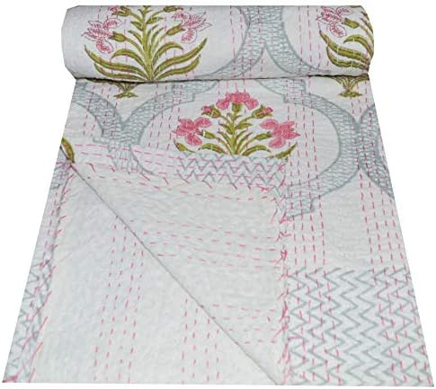 Yuvancrafts Indian Handmade Cotton Kantha Quilt Traditional Hand Block Print Twin Quilt Blanket B... | Amazon (US)