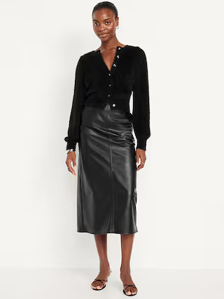 High-Waisted Faux-Leather Midi Skirt | Old Navy (US)