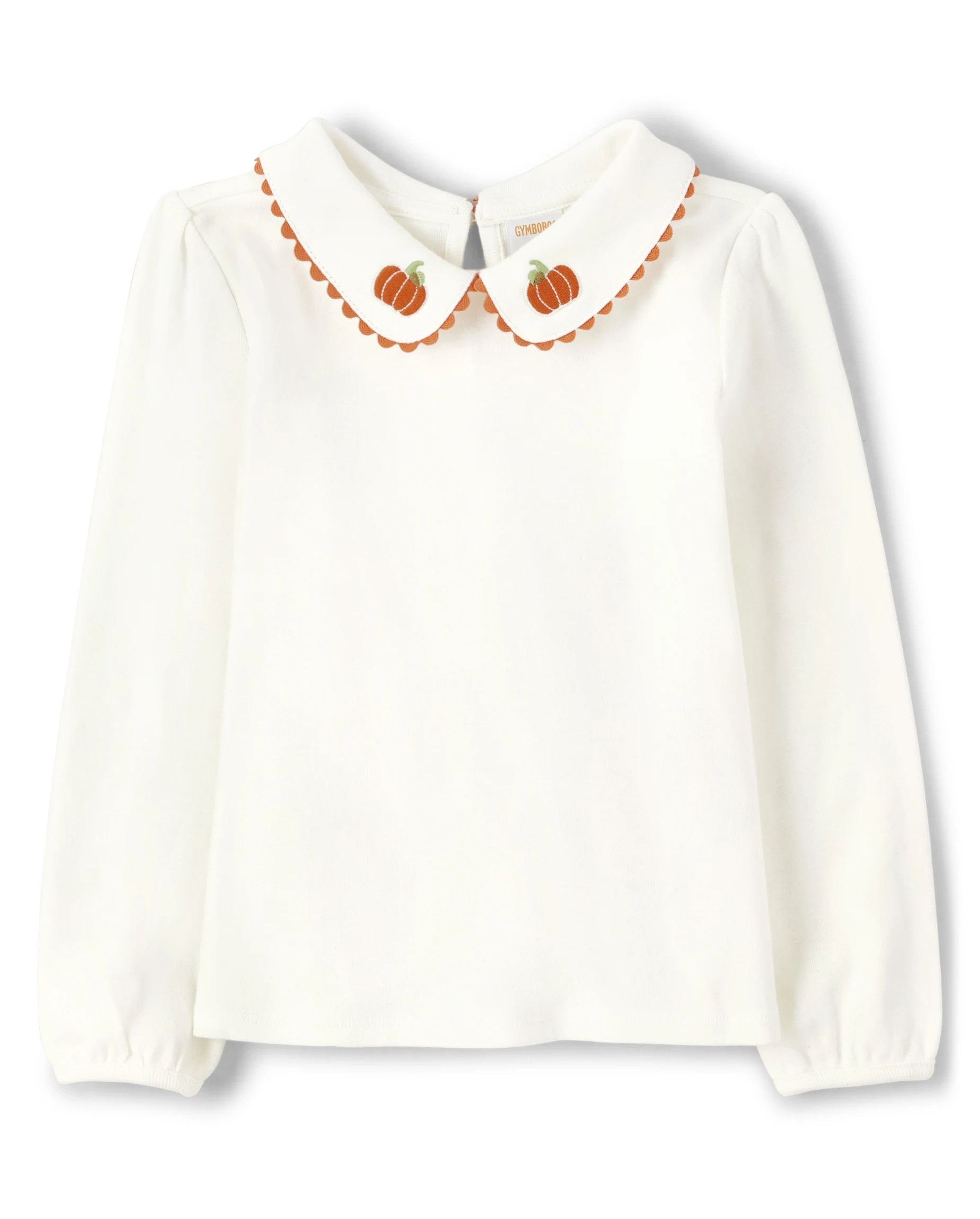 Girls Long Sleeve Embroidered Pumpkin Peter Pan Top - Perfect Pumpkin | The Children's Place  - S... | The Children's Place