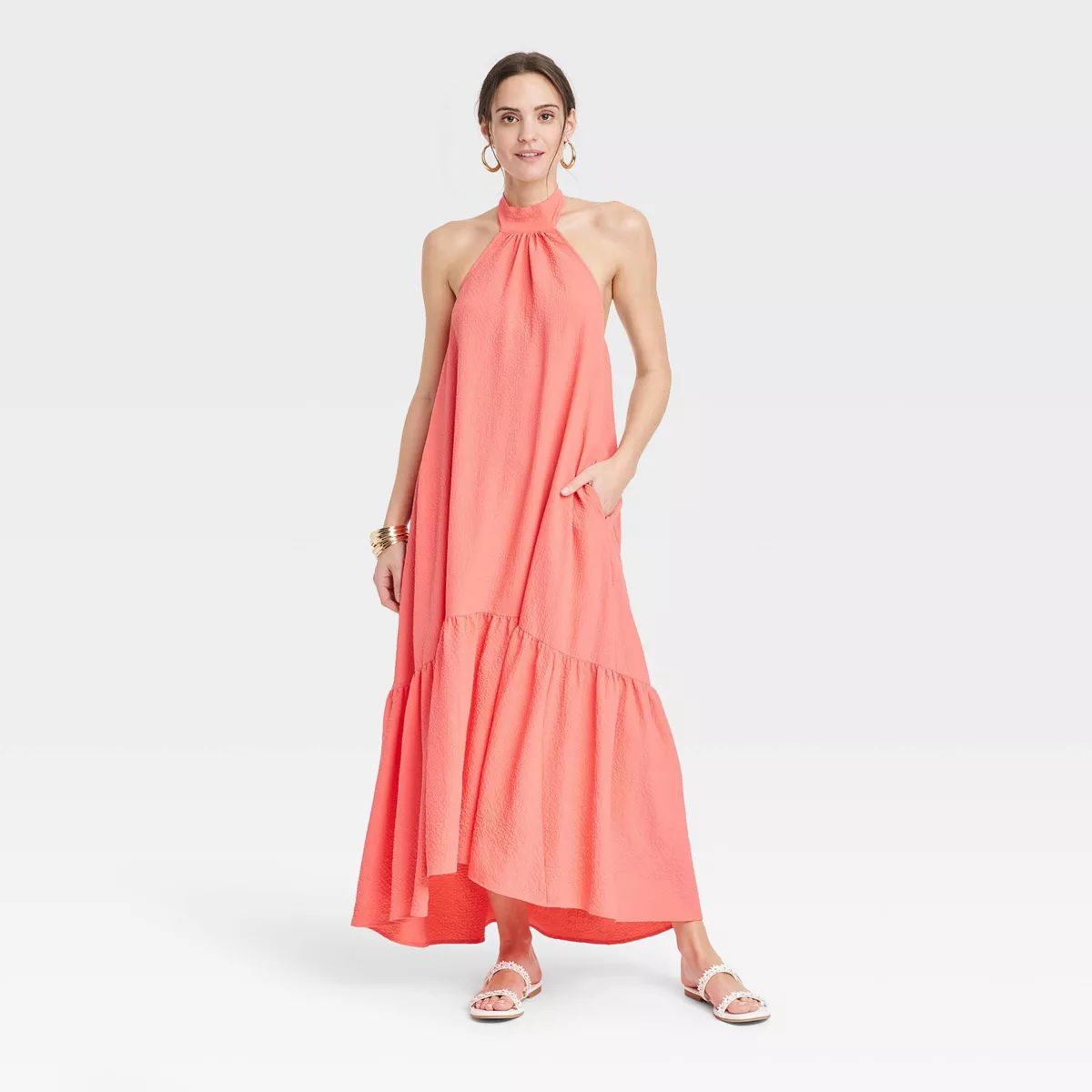 Women's Halter Hi-Lo Midi Dress - A New Day™ Coral S | Target
