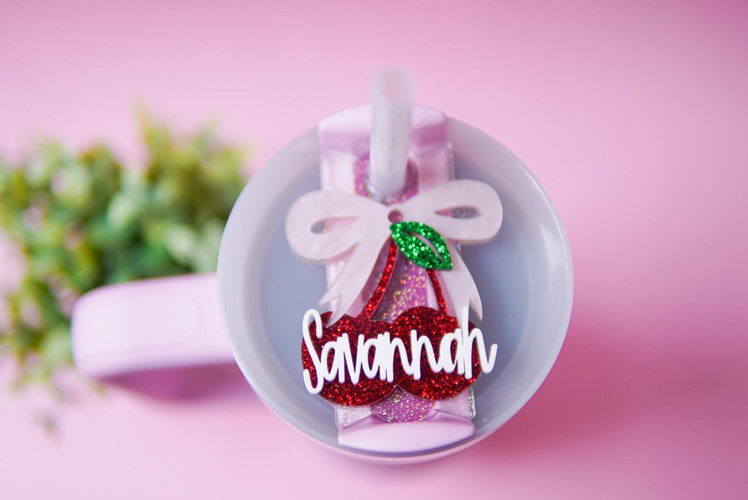 Cherry Bow Personalized Stanley Tumbler Name Plate - Etsy | Etsy (US)