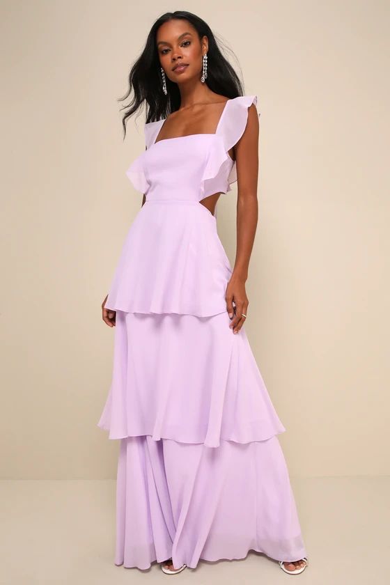 Lavender Ruffled Tie-Back Tiered Maxi Dress | Summer Wedding Guest Dress Summer | Lulus