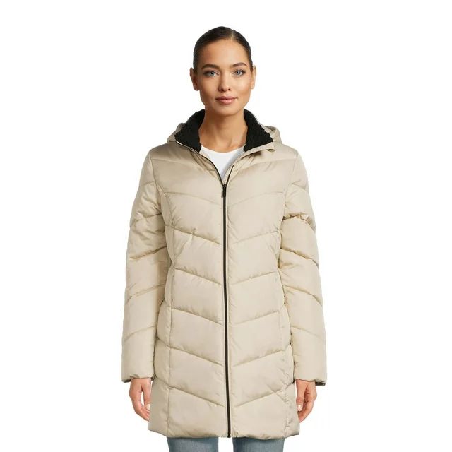 Big Chill Women's Chevron Quilted Puffer Jacket with Hood, Sizes S-XL | Walmart (US)