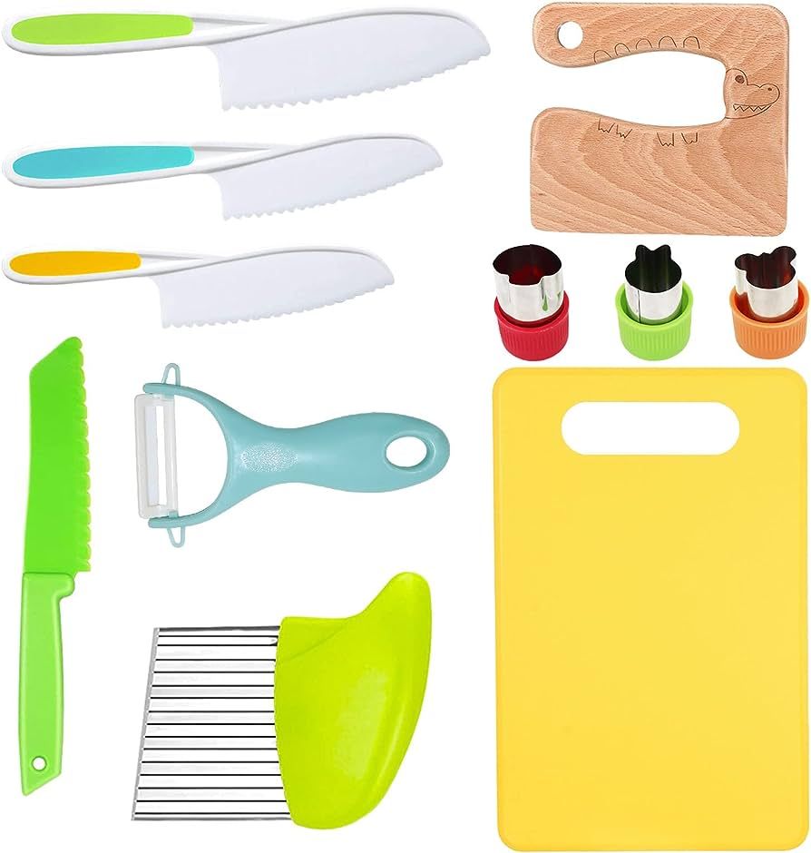 RISICULIS 11 Pieces Montessori Wooden Kids Kitchen Knife, Kids Knife Set Include Wood Kids Safe K... | Amazon (US)
