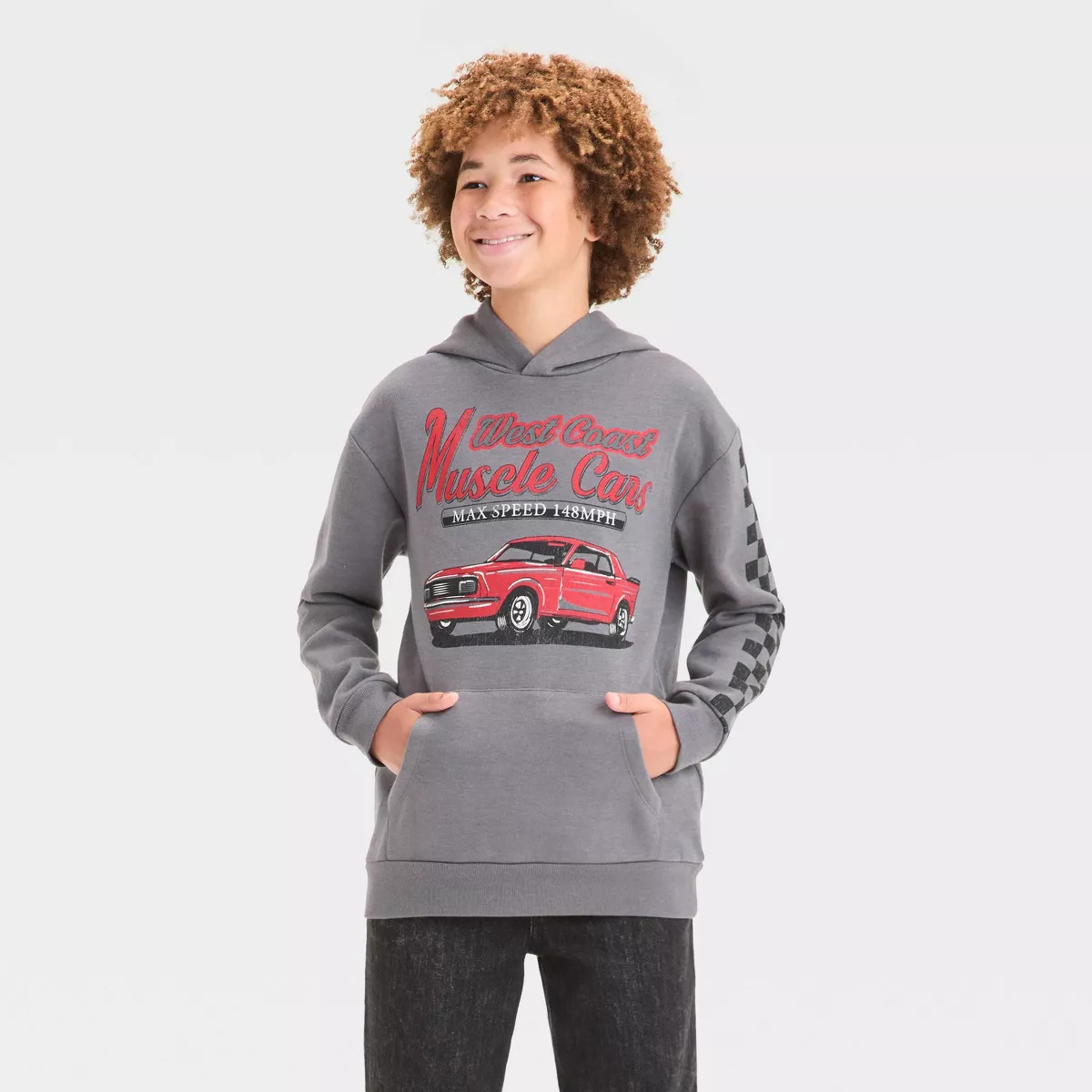 Boys' Fleece Muscle Cars Graphic Pullover Hooded Sweatshirt - art class™ Gray | Target