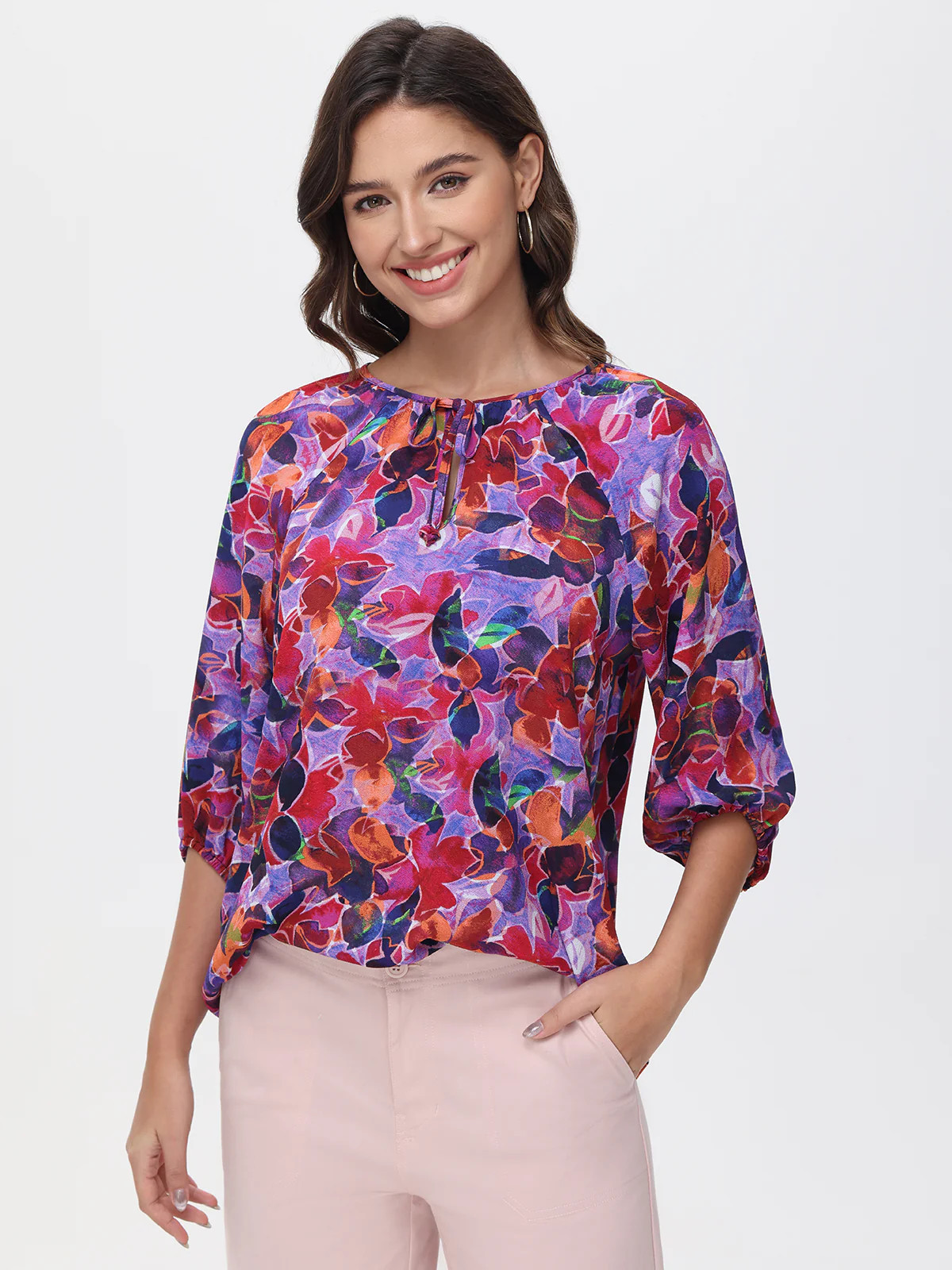 Floral Tie Neck Blouse | 89th + Madison