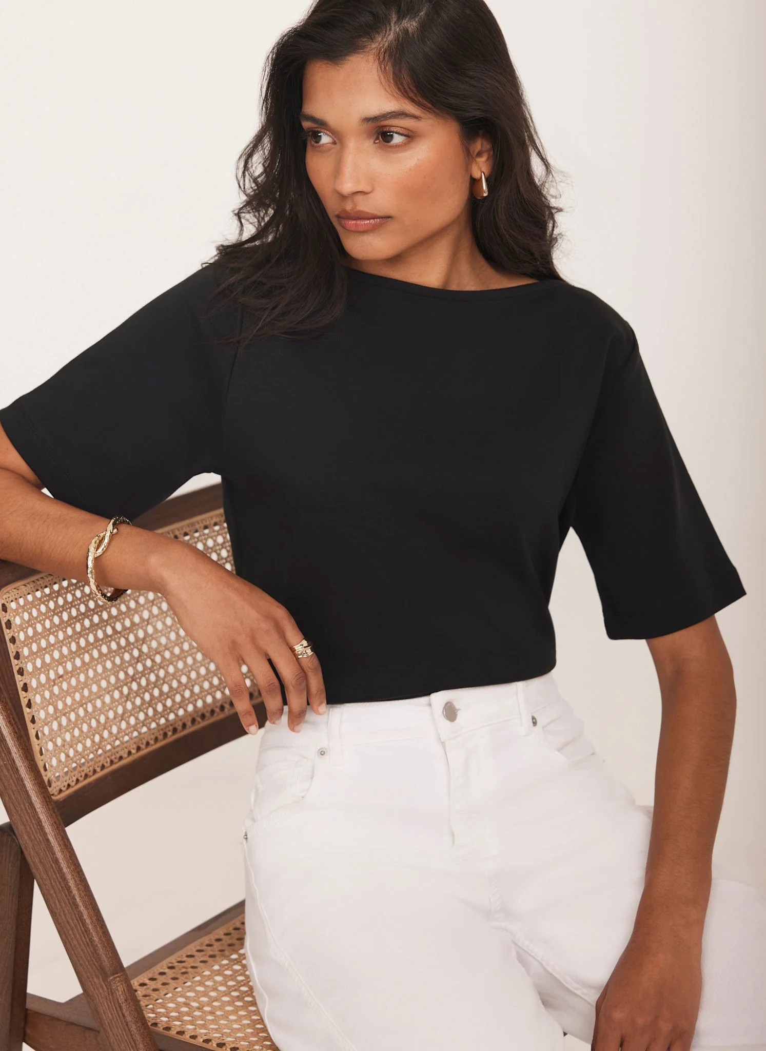 Black Slash Neck T Shirt | Mint Velvet